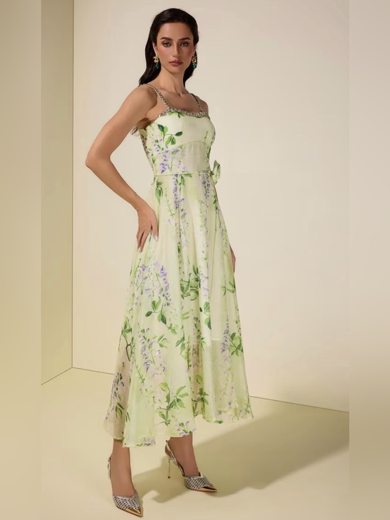 Jardinvue Dresses & Skirts - Floral Rhinestone Smocking Midi Dress